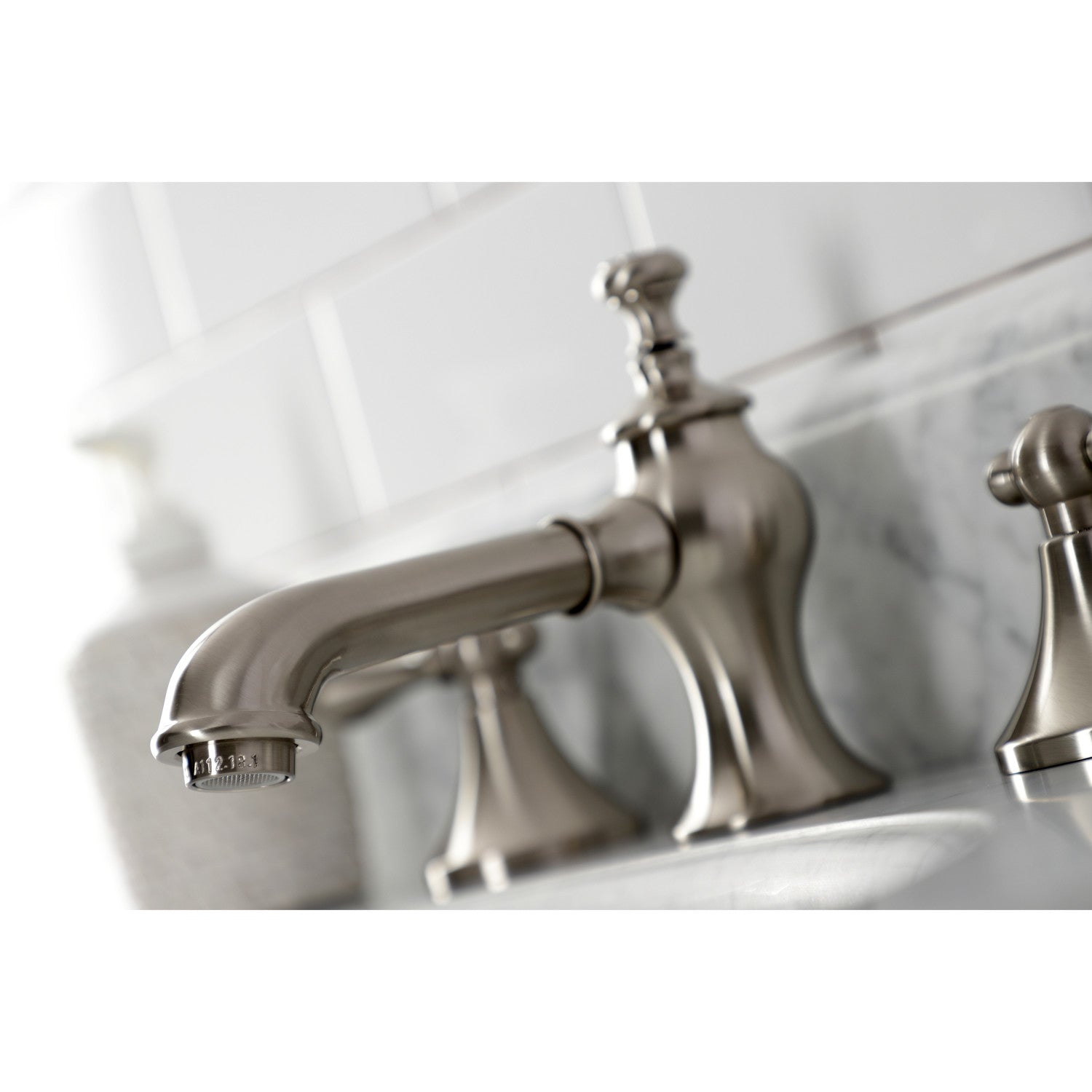 Kingston Tulare KC7068AL - Vintage Two-Handle 3-Hole Deck Mount Widespread Bathroom Faucet with Brass Pop-Up, Brushed Nickel — thumbnail 3